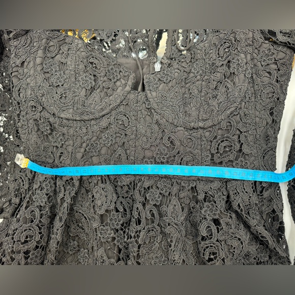 🆕 SELF-PORTRAIT 🧿 BNWOT Black Lace Tie-Neck Minidress, Sz US 6 / UK 10 - Picture 15 of 15